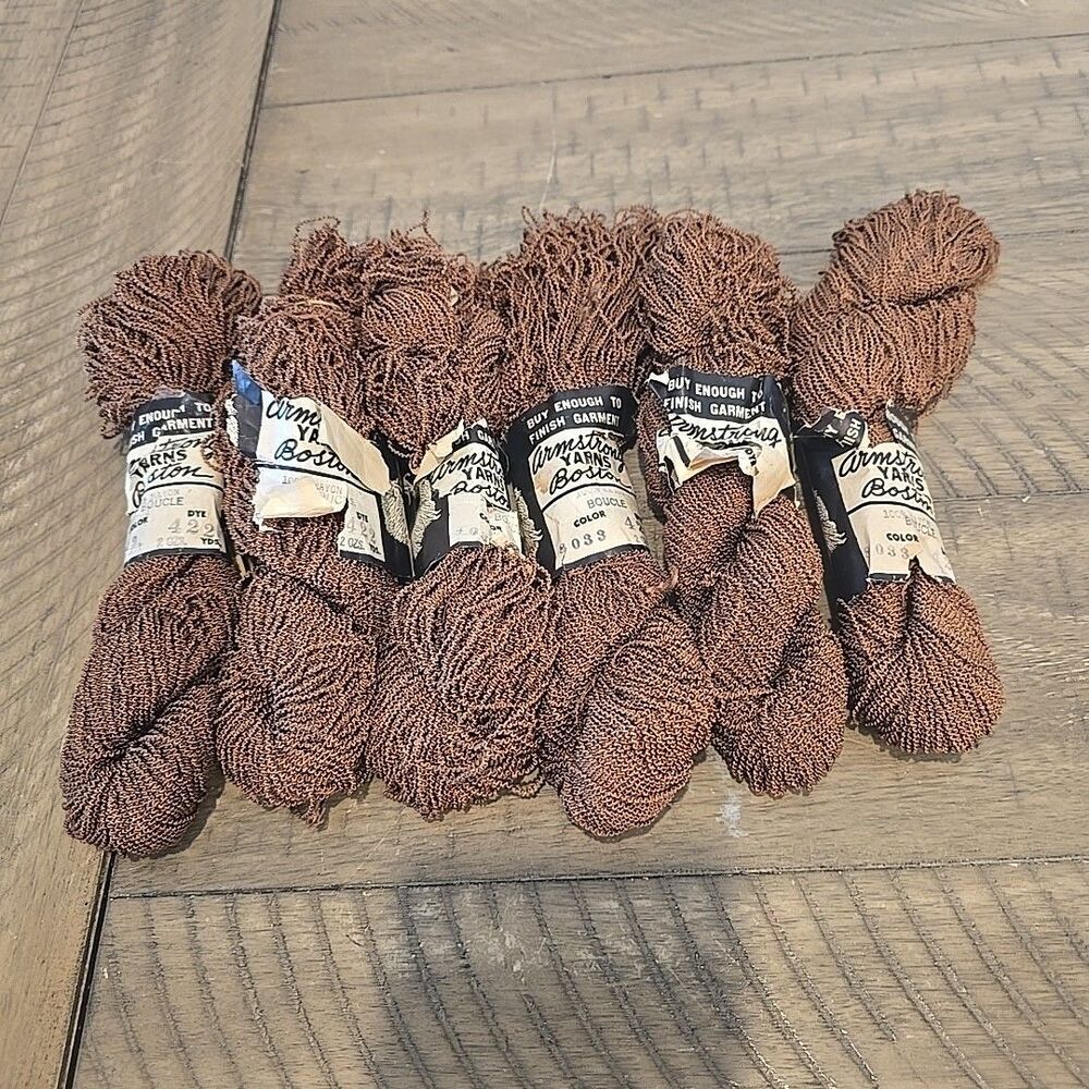6 Skeins Vintage Armstrong Rayon Boucle Yarn Brown